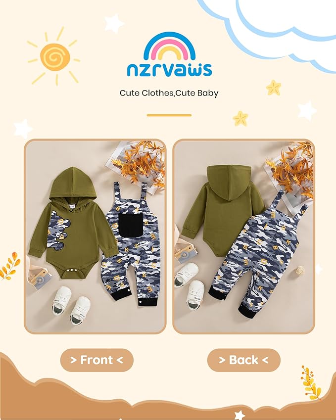 NZRVAWS Baby Boy Clothes Newborn Outfits Infant Romper Fall Winter Hoodie Pocket Pants Overalls Set NB-18M