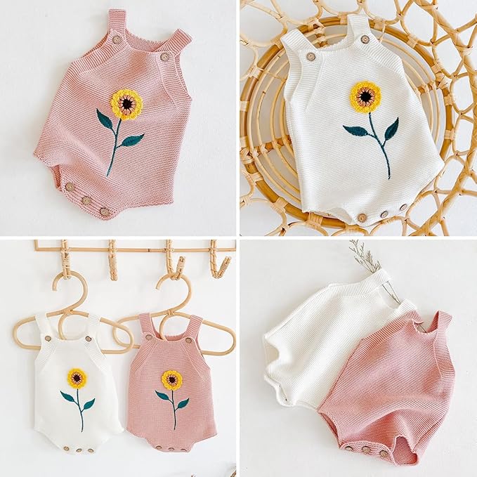Simplee kids Baby Girls Sunflower Knit Rompers Knit Clothes for Newborn Baby Girls