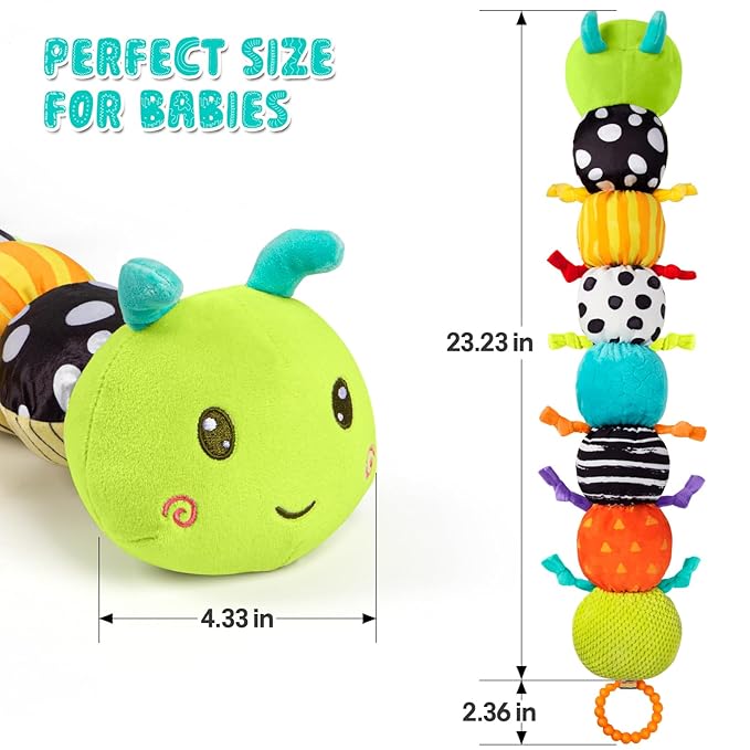 Baby Stuffed Animal Toys for 0-6 6-12 Months, Baby Musical Caterpillar Tummy Time Toys for Babies 3 6 9 12 18 Months, Newborn Infant Sensory Toys Christmas Gifts Stocking Stuffers