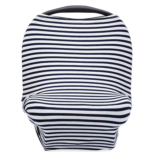 Parker Baby 4 in 1 Car Seat Cover for Boys - Stretchy Carseat Canopy, Nursing Cover, Grocery Cart Cover, High Chair Cover - Navy/White Stripes