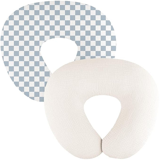 2-Pack Muslin Nursing Pillow Covers, Breathable 100% Cotton Breastfeeding Pillow Slipcovers for Standard Nursing Pillows, Soft Covers for Baby Girls and Boys with Zipper
