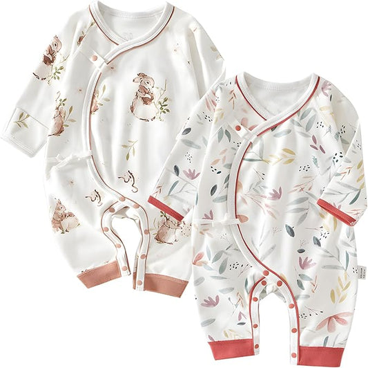 100% Organic Cotton Soft 0-6 Months 2-Piece Unisex Footless Newborn Baby Sleepers Pajamas Romper Boys Girls