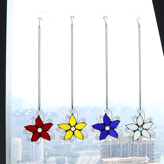 Bieye Metal Chain with Suction Cup Hook for Tiffany Style Stained Glass Suncatcher, 25 inches Long Black Nickel Plating Chain003