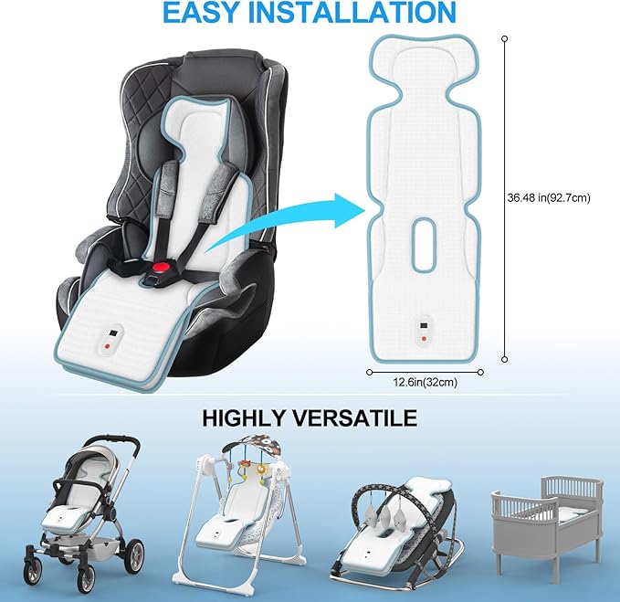 Baby Stroller Cooling Pad,Car Seat Cooler with 2 Built-in Blowers | Up to 10h Runtime & 10000mAh Battery | 3-Speed Adjustable Cooler Pad for Infants,Toddlers | Summer Outdoor Baby Essentials