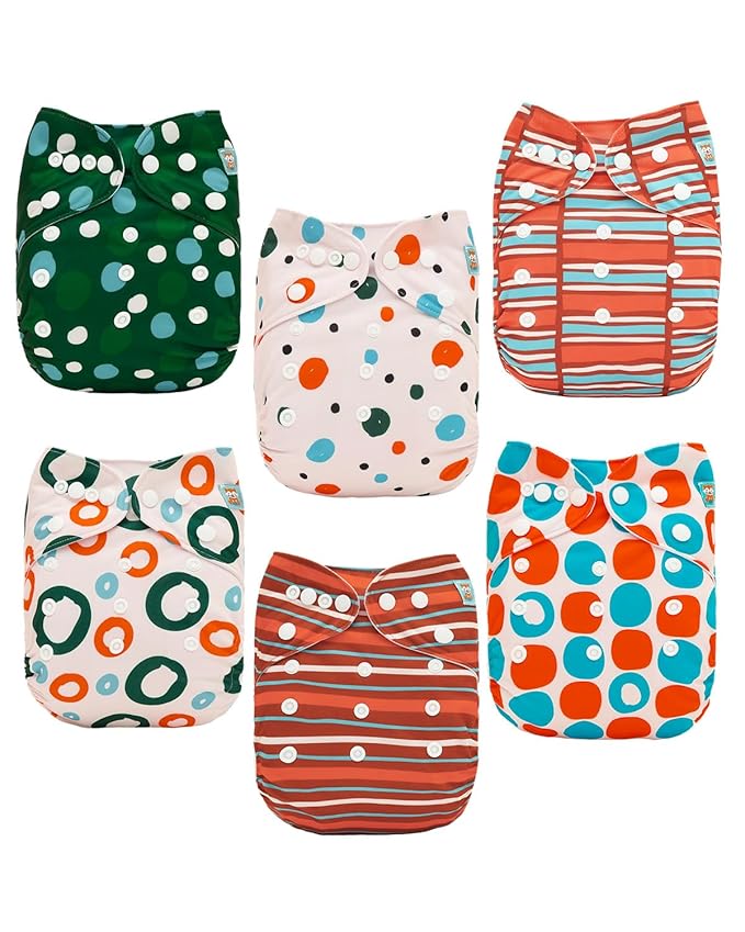 ALVABABY Baby Cloth Diaper 6 Pack with 12 Inserts One Size Cloth Diaper Covers Adjustable Washable Reusable for Baby Girls and Boys 6DM125
