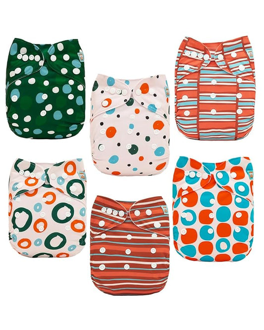ALVABABY Baby Cloth Diaper 6 Pack with 12 Inserts One Size Cloth Diaper Covers Adjustable Washable Reusable for Baby Girls and Boys 6DM125