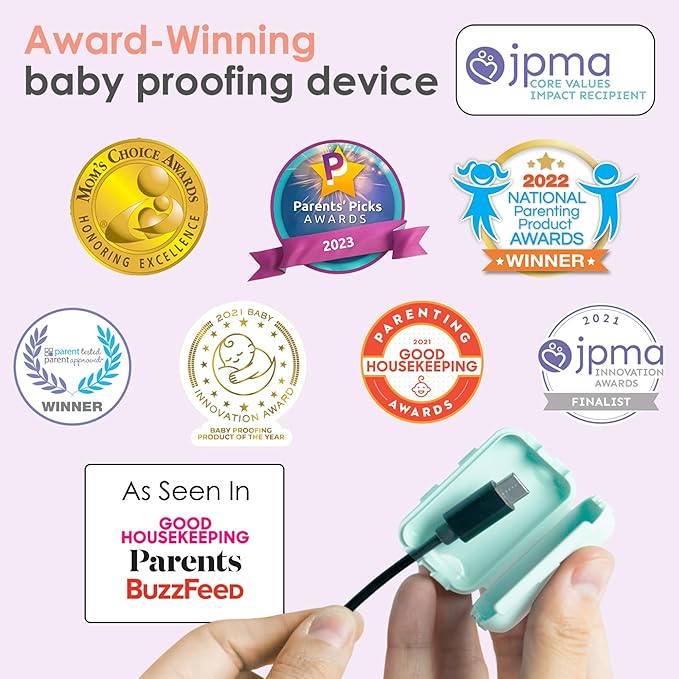 Geddy's Mom - Watch Your Mouth - The Award Winning Child Safety USB Cover Cap - Made in The USA - Baby Proofing Toddler Shock Prevention - 6 Pack (Dusty Aqua)