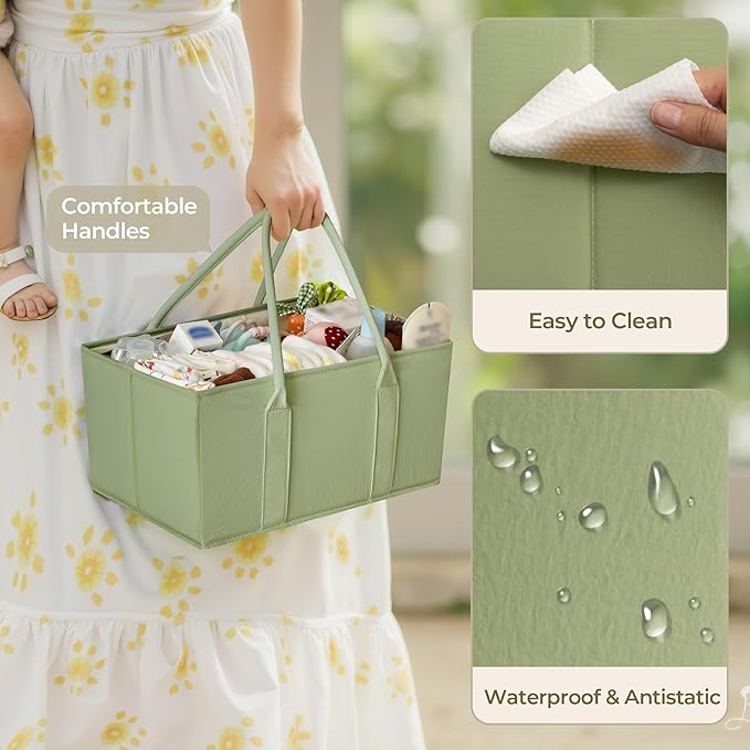 GRANNY SAYS Baby Diaper Caddy Organizer, Baby Bag for Diapers and Baby Wipes, Nurse Baskets for Changing Table, Car Organizer, Gift for Baby Shower, Newborn Essentials, Green