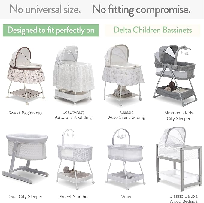 Bassinet Fitted Sheets for Delta Children and Simmons Kids Bassinet - Fits 16 x 32 Inch Oval Bassinet Mattress Pad – Snuggly Soft 100% Jersey Cotton – Light + Dark Sage Green – 2 Pack