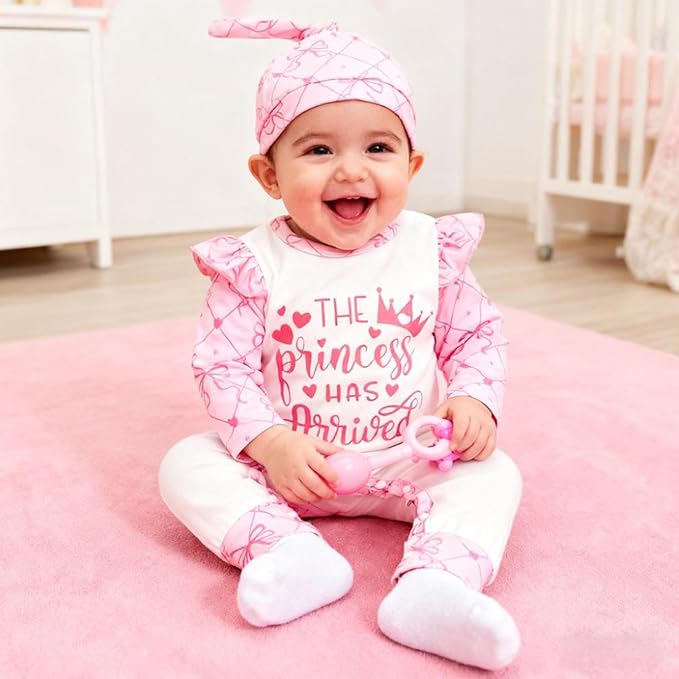 GRNSHTS Newborn Baby Girl Romper Infant Letter Print Jumpsuit Floral Bodysuit+Hat+Headband+Gloves Coming Home Clothes Outfits