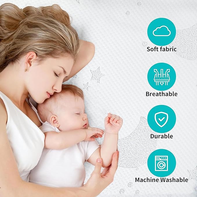 Pack and Play Mattress, 38x26 Pack N Play Mattresses Pad with Breathable Jacquard Cover, Portable Dual-Sided Soft & Firm Memory Foam Baby Mattress for Pack n Play Playpen