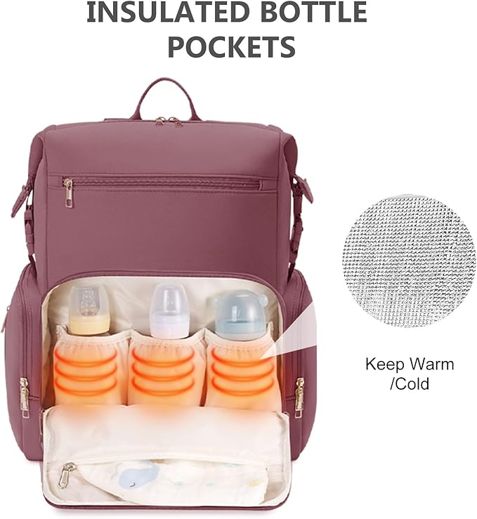 CEI-CEI Neoprene Diaper Bag Backpack Large Newborn Baby Maternity Bags Waterproof Travel Backpack for Mom Dad with Insulated Pockets,Changing Pad