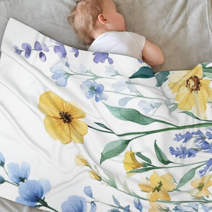 Baby Blanket Botanical Flower Watercolor Floral for Boy Girl Newborn 30x40 Inch Toddler Infant Nursery Throw Blankets Double Layer Comfy Soft Plush Stroller Crib Quilt