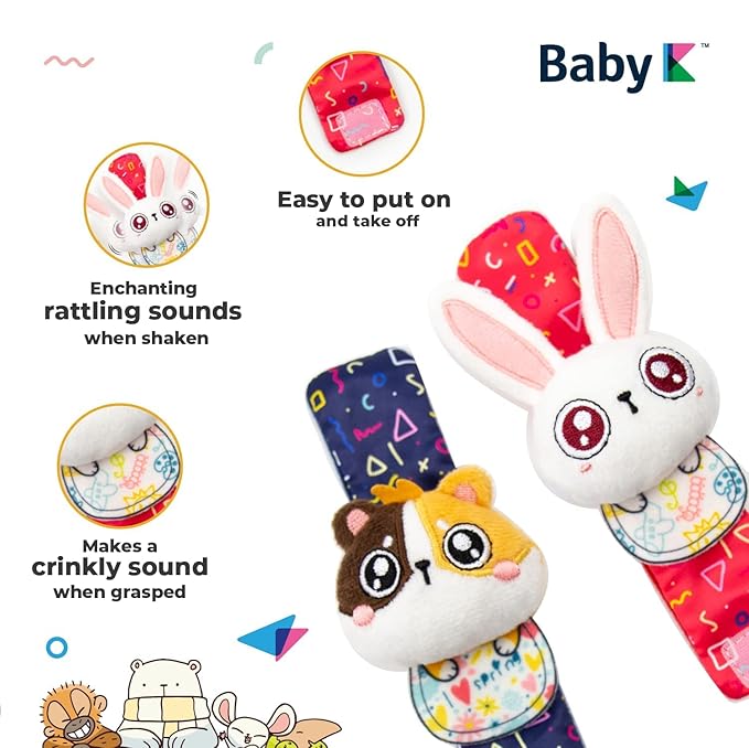 Rattles Socks for Girls & Boys (Pet Set) - Toys 6-12 Months - Wrist Rattles and Foot Rattles - Baby Toys for Newborns As Gift - Easy to Wear Baby Rattle Toys