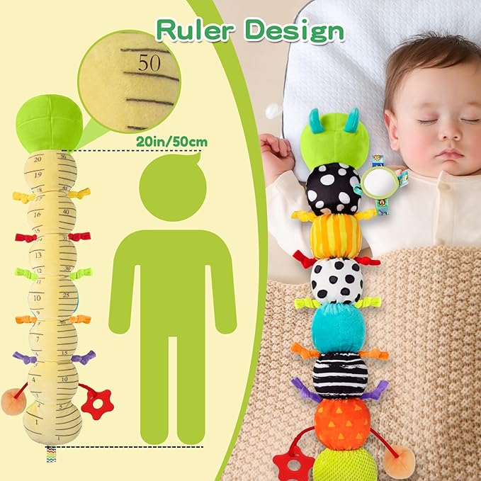 Baby Sensory Toys 0-6 6-12 Months, Musical Plush Animal Stuffed Caterpillar with Crinkle & Rattle, Tummy Time Toys for Infants Newborn 3 6 9 12 18 Months, Car Seat and Shower Gifts for Boys Girls
