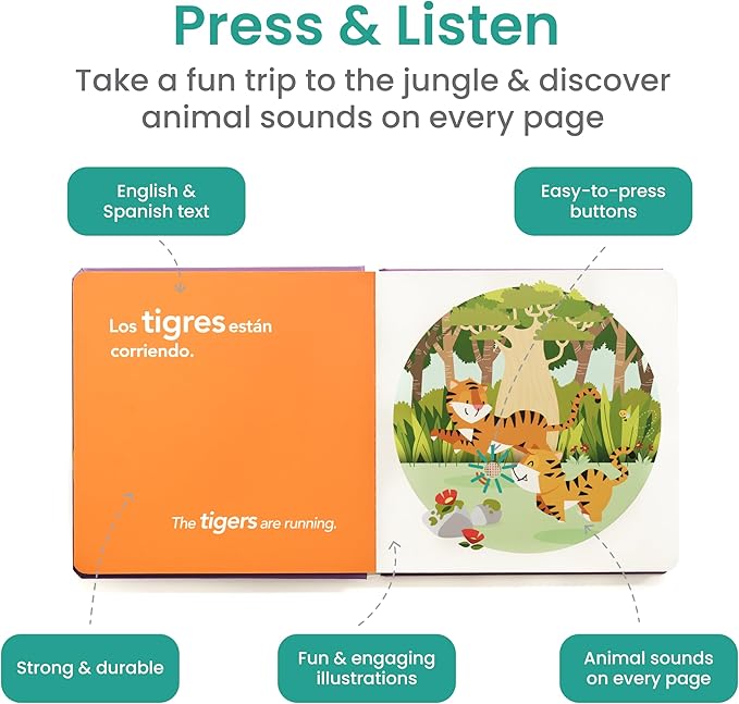 Binibi Spanish Books for Babies & Toddlers 1-3 La Selva Bilingual Sound Book with Jungle Animal Sounds | Bilingual Children's Book | Support Spanish Learning for Kids | Libro en espaรฑol para bebรฉs