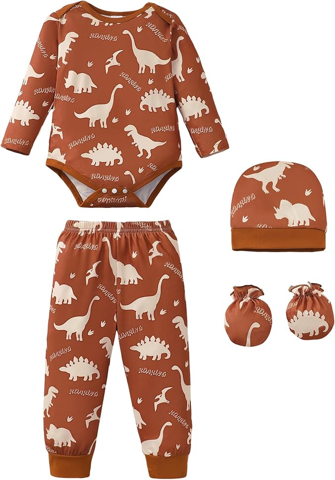 NZRVAWS Newborn Baby Boy Girl Clothes Unisex Infant Romper Pants Set Hat 4-Pack Outfits 0-12 Months 16 Pieces Toddler