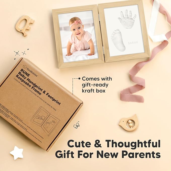 Personalized Baby Hand and Footprint Kit, Quick Dry Clay - Newborn Keepsake Feet and Handprint Kit, Nursery Picture Frame,New Mom Gifts for Baby Showers & Registry(Ash Wood)