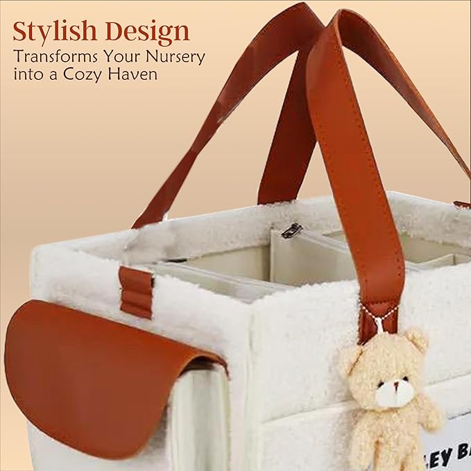 SMILEY BABY Nappy Caddy Organizer, Newborn Essentials & Car Diaper Caddy, Portable Nursery Storage Basket with Detachable Compartments, Baby Shower Gifts and Registry Must Haves for Boy or Girl