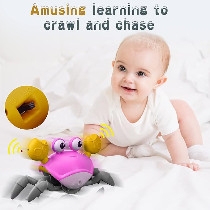 Yeaye Crawling Crab Baby Toys Infant - Tummy Time Toy Gifts for 3 4 5 6 7 8 9 10 11 12 Boy Girl with Learning Crawl System Music for 0-6 6-12 12-18 36 Months Walking Toddler Birthday Gift(Pink)