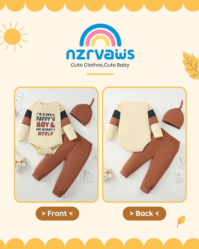 NZRVAWS Newborn Baby Boy Clothes Outfits Letter Prined Romper Pants Set Infant Baby Boy Clothing 0 3 6 9 12 18 Months