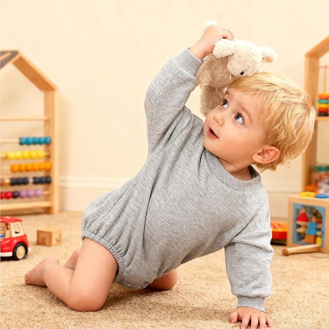 Bafeicao Baby Boy Girl Sweatshirt Romper Organic Cotton Solid Color Long Sleeve Bubble Romper Oversized Warm Fall Winter