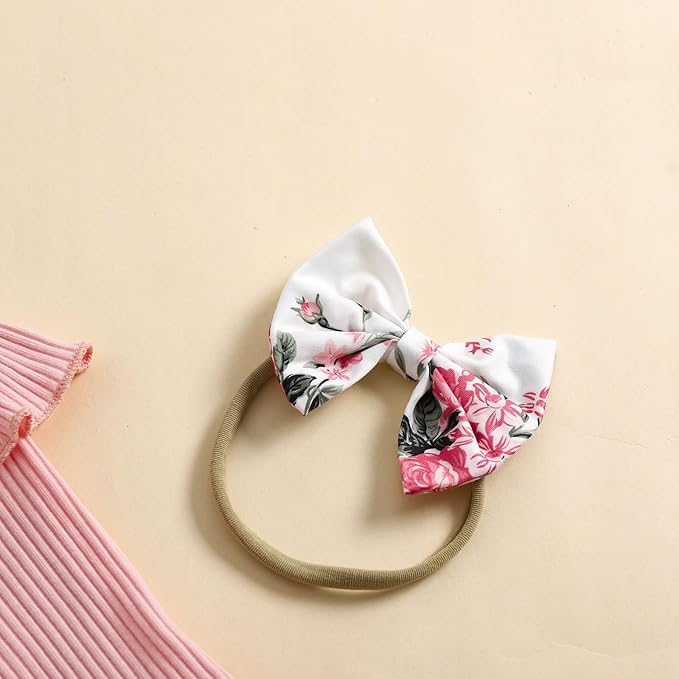 Baby Girls Clothes Ribbed Romper Bodysuit Pants Headband Set Fall Winter Outfits