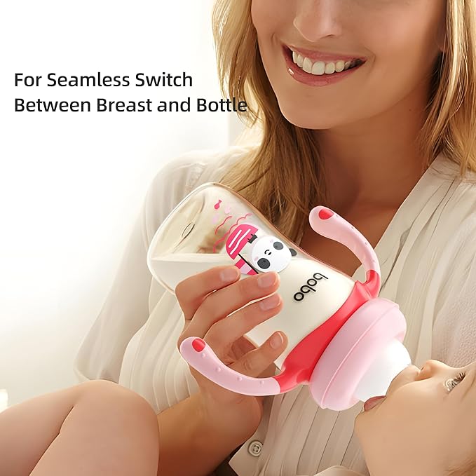 YOHKOH Natural PPSU Baby Bottle with Natural Response Nipple, Newborn Anti-Colic Baby Bottles with Handle, Wide Neck Mushroom Cap Baby Bottle (8.8oz (Pack of 2), Multicolour)