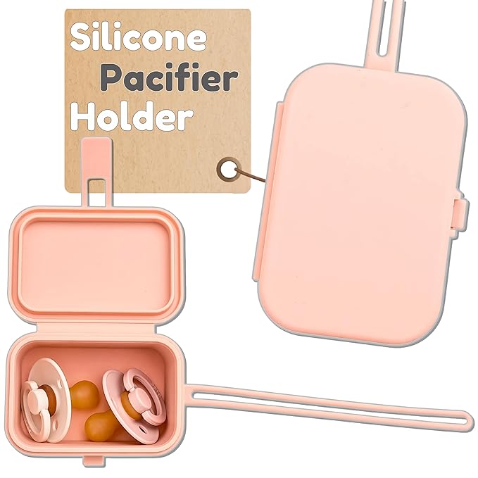 Silicone Pacifier Case - Hygienic Sealed Closure, One-Piece Easy-to-Clean Design,100% Food-Grade, BPA-Free Baby Pacifier Holder Case, Binky Holder, Attach to Any Diaper Bag or Stroller - Baby’s Aid