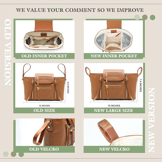 Miss Fong Stroller Organizer with Insulated Cup Holder - Stroller Accessory Bag, Caddy, Diaper Bag, Storage with Adjustable Strap (Brown)