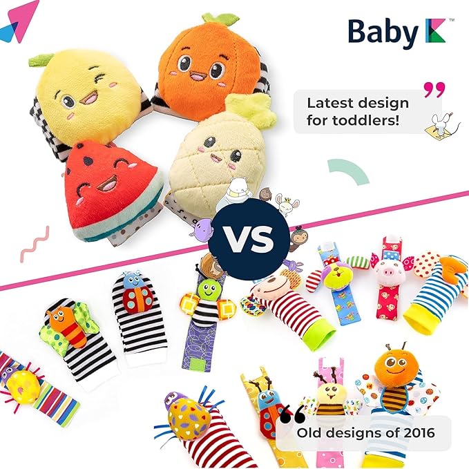 BABY K Strawberry Rattle Socks, Wrist and Hand Rattles - Newborn Toys for Baby Boy or Girl - Brain Development Infant Toy - Suitable for 3-6, 6-12 Months
