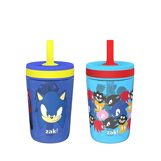 Zak Designs Sonic the Hedgehog Kelso Toddler Cups For Travel or At Home, 15oz 2-Pack Durable Plastic Sippy Cups With Leak-Proof Design is Perfect For Kids (Sonic)