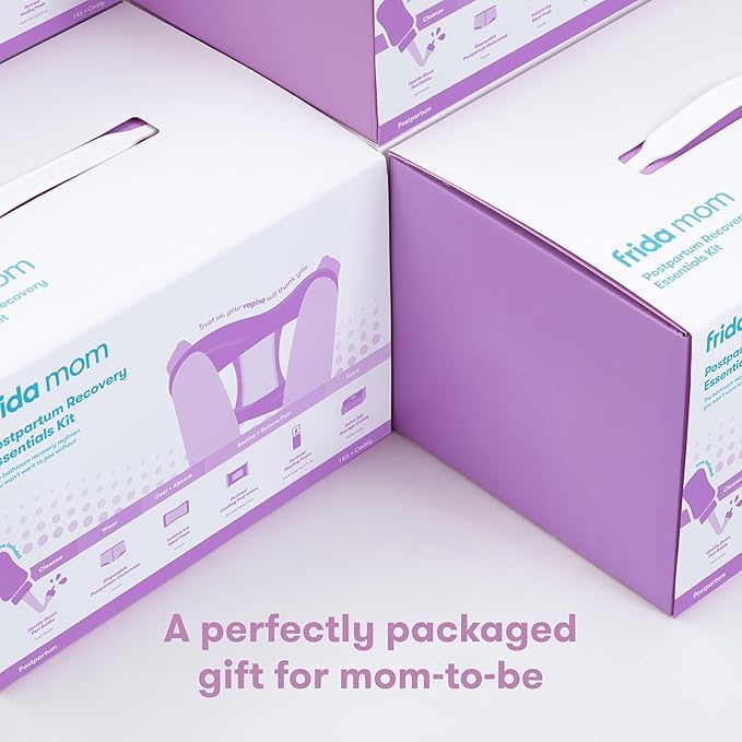 Frida Mom 11pc Postpartum Essentials Kit Gift Set, Hospital Bag Must Haves for New Mom, Includes 4 Disposable Postpartum Underwear, 4 Ice Maxi Pads, Perineal Healing Foam & 24 Pad Liners & Peri Bottle