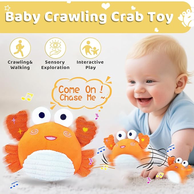 RedCrab Crawling Crab Baby Toy for 12-18 Months with 120+ Songs & Recording Feature,Musical Dancing Walking Bouncing Tummy Time Crab Toy for Infant 6-18 Months,Sensory Toys for Newborn Gifts