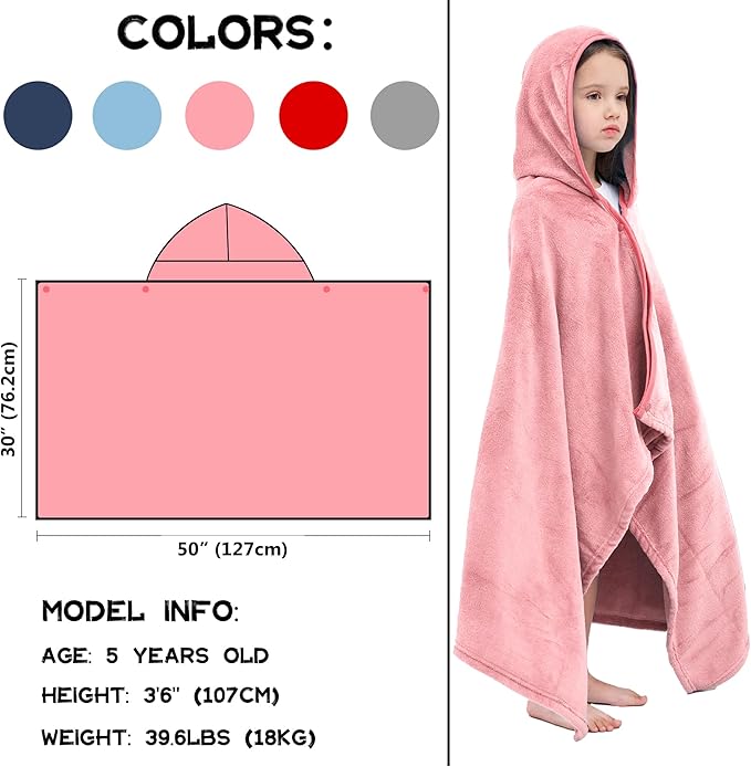 Hiturbo Kids Fleece Hooded Bath Towel: Soft Plush Pool Beach Towel Blanket - 50"x30" Toddler Towels Wrap for Boys Girls 3-12 Years (Pink)