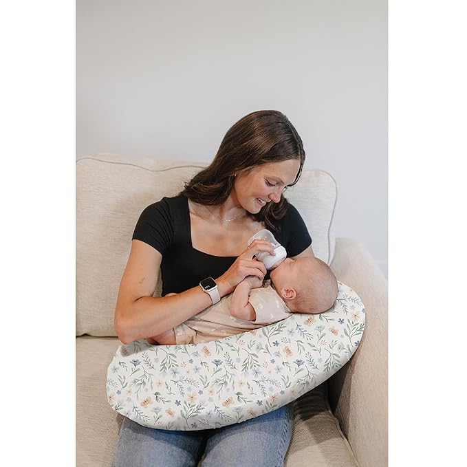 Konssy 2 Pack Nursing Pillow Covers, Stretchy and Soft Nursing Cover for Breastfeeding, Pillow Slipcover for Baby Girls Boys Newborn (Blue Grass, Ice Blue)