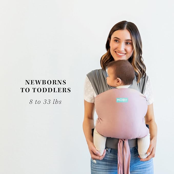 Moby Baby Wrap Carrier Easy-Wrap for Newborns to Toddlers (8-33lbs), Infant Sling Carrier, Lightweight & Hands Free Design for Mom and Dad, Adjustable for All Body Types (Charcoal/Dusty Rose)