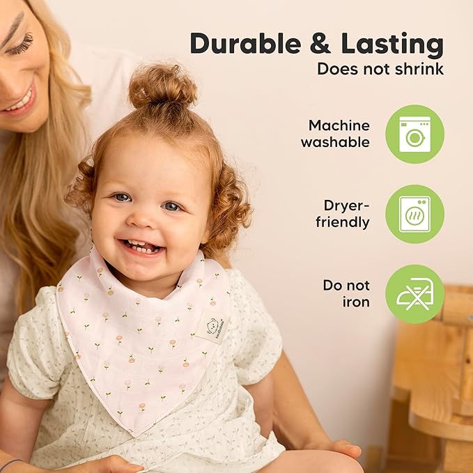 8-Pack Muslin Baby Bibs for Boys, Girls - Muslin Bandana Drool Bibs for Baby Girl & Boy, Drooling Newborn, Teething Toddler, Infant 0-36 Months, 100% Cotton Extra Absorbent & Soft(Wild Bloom)