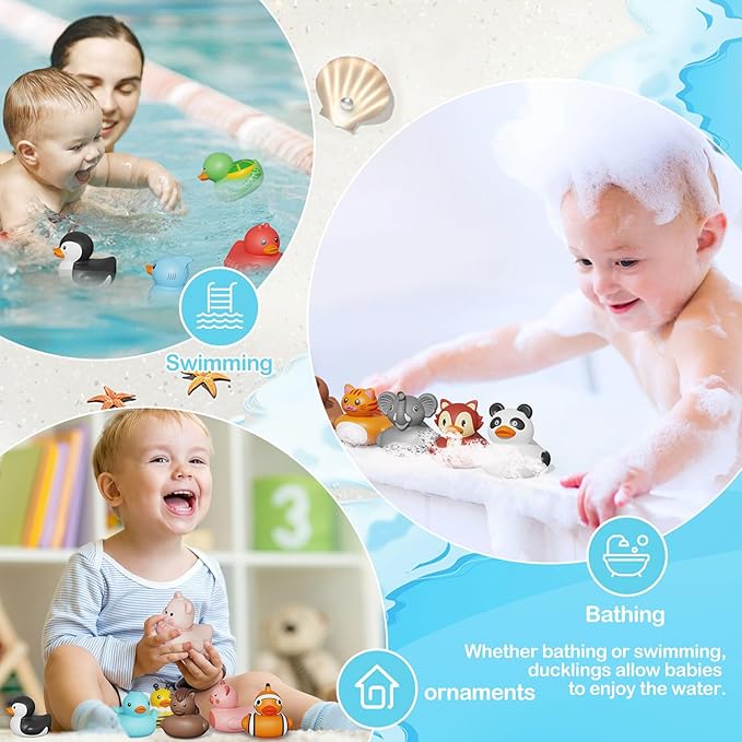 25PCS Rubber Ducks,Toddler Bath Toys,No Hole Bathtub Toys,Baby Pool Toys for 18 Months and Older