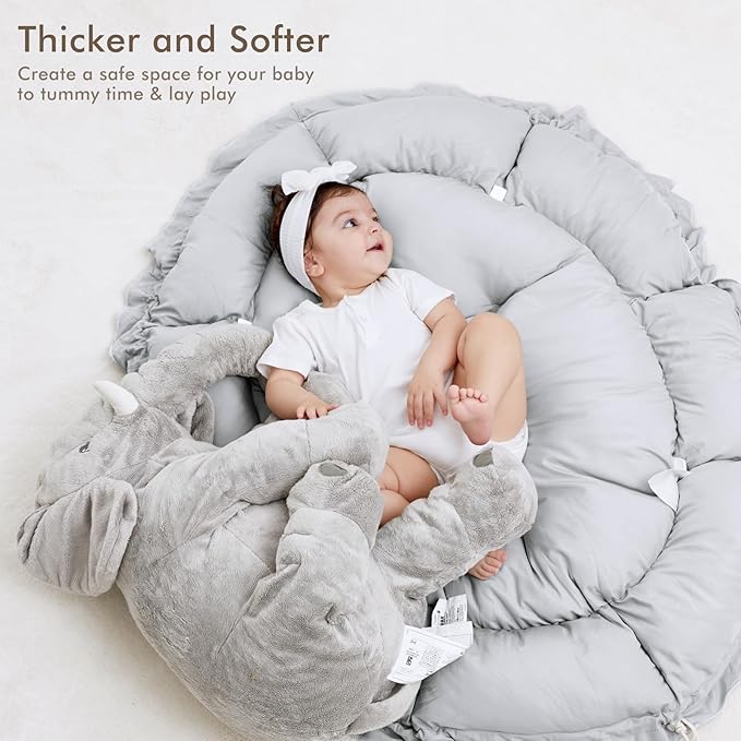 ANGELBLISS 5 in 1 Baby Play Gym Mat, Reversible Tummy Time Mat with 5 Sensory Toys for Stage-Based Developmental, Thick & Large Baby Activity Center from Newborn to Toddler (Dark Blue)