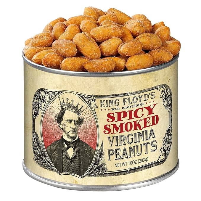 King Floyd's Spicy Smoked Virginia Peanuts: 10 oz, Salted and Spicy Smoke Flavored Peanuts, Resealable Lid, Snack at your own risk, Once you start its difficult not to finish the whole tin.