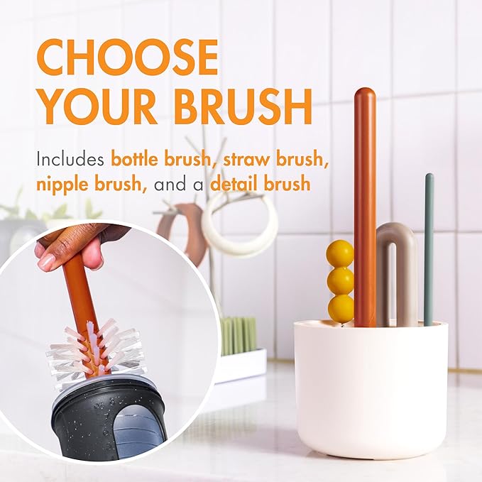 Boon Nursh Baby Bottle Gift Set - Baby Feeding Essentials for New Moms - Includes 4 Oz and 8 Oz Baby Bottles, Storage Lids, Fast Flow Nipples, Storage Buns, Straw Lid, and Mod Baby Bottle Brush Set