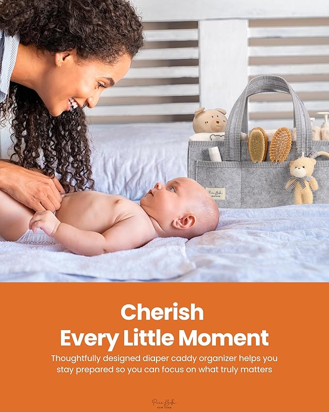 PeraBella Diaper Caddy Organizer with Handle, Baby Shower Gifts Basket Bag, Registry Search Must Haves Items, Nursery Storage Organizer for Newborn Girl Boy, Baby Bag Essentials, Car Diaper Caddy Cart