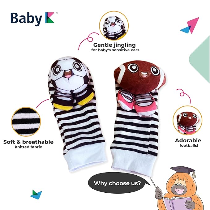 BABY K Baby Rattle Socks & Wrist Toys (Set K) - Newborn Toys for Baby Boy or Girl - Brain Development Infant Toys - Hand and Foot Rattles Suitable for 0-3, 3-6, 6-12 Months Babies