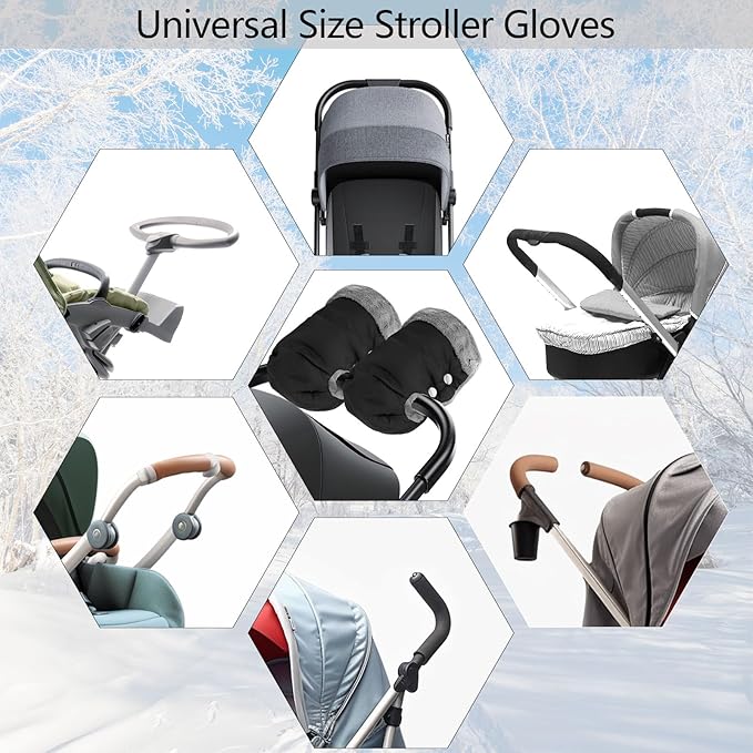 Baby Stroller Gloves, Extra Thick Stroller Hand Muff Winter Waterproof Stroller Mittens Universal Anti-Freeze Gloves for Parents Caregivers Carriage (Black)