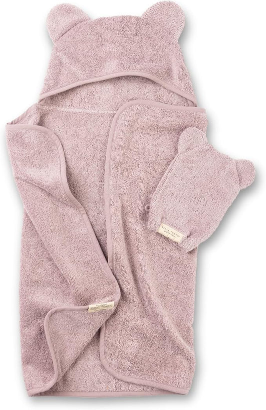 Bella Tunno Baby Bath Towel and Wash Mitt Set – Soft Absorbent Hooded Towels and Mitt-Style Baby Washcloths, Oeko-TEX Certified (Orchid)