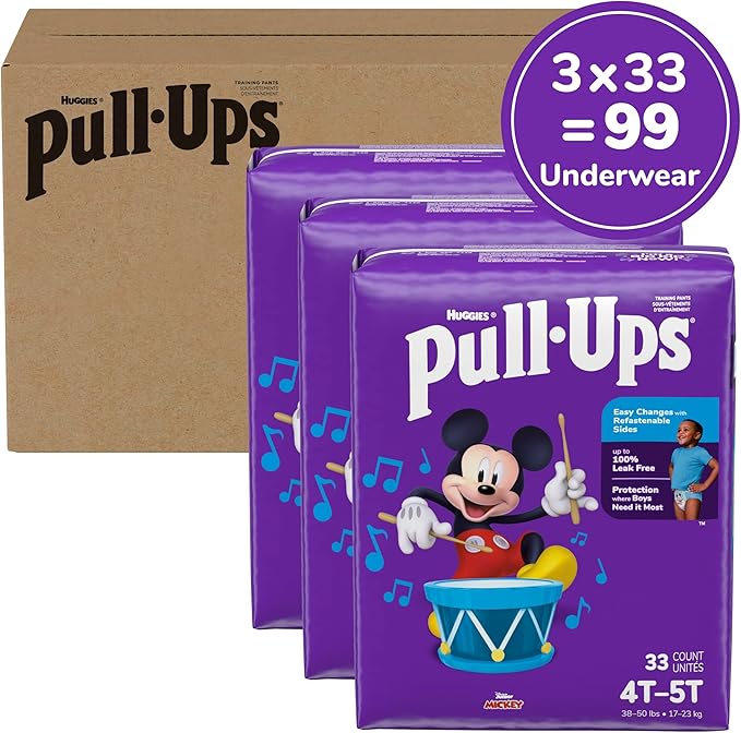 Pull-Ups Boys' Potty Training Pants, Size 4T-5T Training Underwear (38-50 lbs), 99 Count (3 Packs of 33), Packaging May Vary