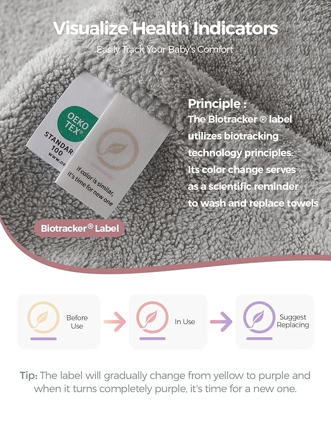 Momcozy Baby Bath Towels with Hooded -Visualize Health Label -Soft & Absorbent Coral Fleece Towel for Comfort & Warm - Bath Essential or Shower Gift for Newborn, Infant,Toddler (Large, 28 x 55 Inch)