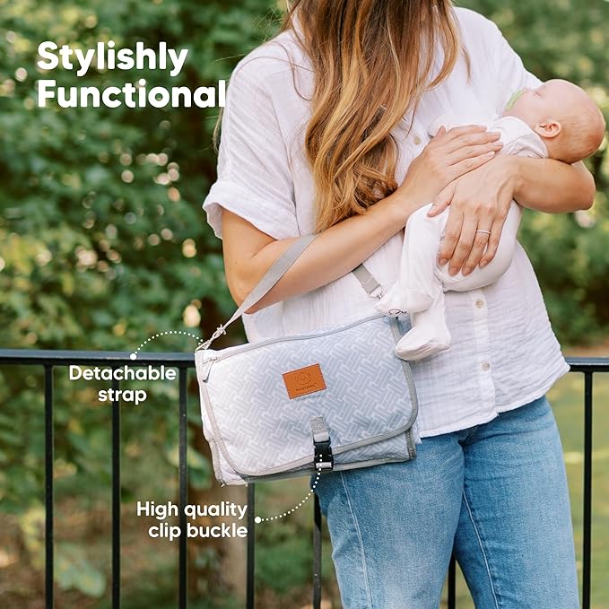 KeaBabies Portable Diaper Changing Pad - Large Waterproof Baby Changing Mat, Compact Travel Diaper Clutch, Functional Pockets Fit Newborn Essentials, Wipeable & Padded Baby Changer (Prism)