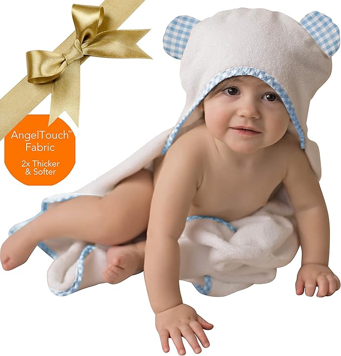 Channing & Yates Premium Boutique Organic Hooded Baby Towels and Washcloth Set - Softest Baby Towel with Hood - Baby Bath Towel for Newborn - Baby Boy Gift for Baby Shower (Blue)